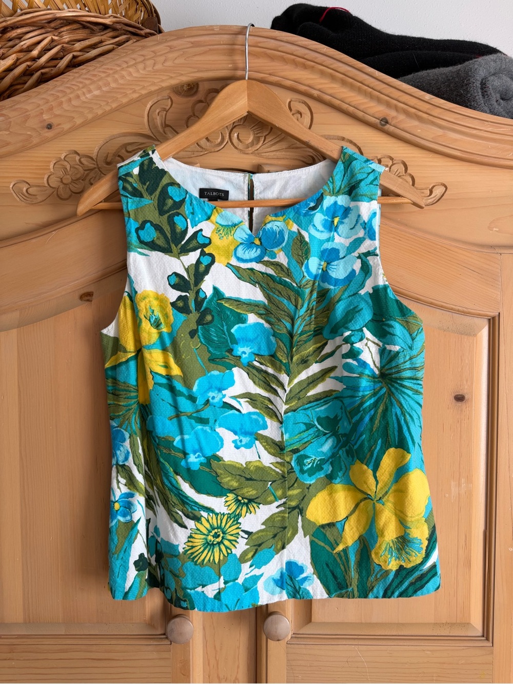 Talbots Floral Sleeveless Shell Top — Teal, Yellow & White